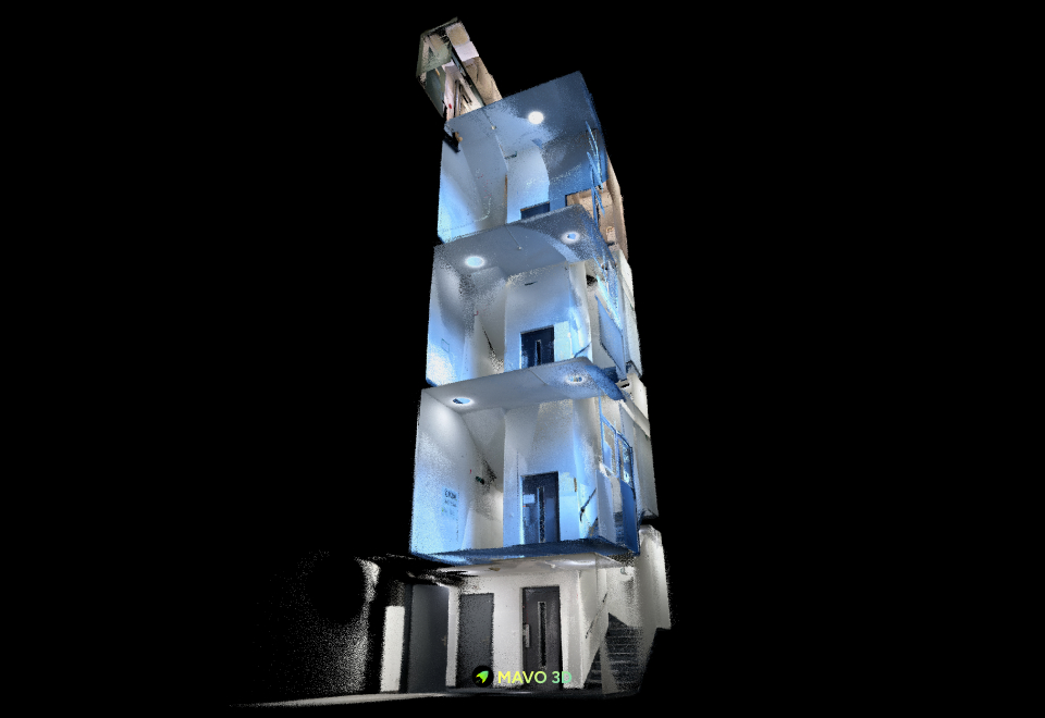 Point cloud scan of a multi-level staircase with MAVO 3D.